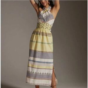 Verb Pallavi Singhee Dress Womens Medium Yellow Boho Halter Maxi Anthropologie